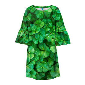 Детское платье 3D с принтом клевер в Новосибирске, 100% полиэстер | прямой силуэт, чуть расширенный к низу. Круглая горловина, на рукавах — воланы | зелень | ирландия | клевер | лето | листья | солнце | цветы
