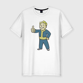Мужская футболка премиум с принтом Волт бой в Новосибирске, 92% хлопок, 8% лайкра | приталенный силуэт, круглый вырез ворота, длина до линии бедра, короткий рукав | fallout | волт бой