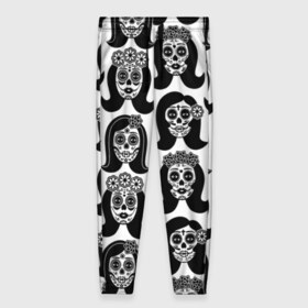 Женские брюки 3D с принтом День мертвецов в Новосибирске, полиэстер 100% | прямой крой, два кармана без застежек по бокам, с мягкой трикотажной резинкой на поясе и по низу штанин. В поясе для дополнительного комфорта — широкие завязки | 