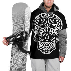 Накидка на куртку 3D с принтом Мексиканский череп в Новосибирске, 100% полиэстер |  | Тематика изображения на принте: день мертвых | мексика | традция | узоры | цветы | черный