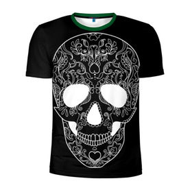 Мужская футболка 3D спортивная с принтом Мексиканский череп в Новосибирске, 100% полиэстер с улучшенными характеристиками | приталенный силуэт, круглая горловина, широкие плечи, сужается к линии бедра | Тематика изображения на принте: день мертвых | мексика | традция | узоры | цветы | черный