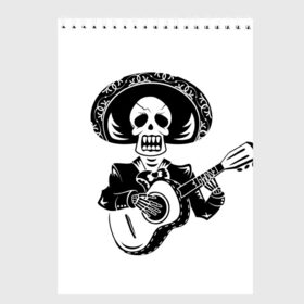 Скетчбук с принтом Мексиканский череп в Новосибирске, 100% бумага
 | 48 листов, плотность листов — 100 г/м2, плотность картонной обложки — 250 г/м2. Листы скреплены сверху удобной пружинной спиралью | color | day of the dead | dead | death | holiday | mexican skull | mexico | ornament | pattern | гитара | день мертвых | мексика | мексиканский череп | мертвецов | музыка | орнамент | поет | праздник | узоры | цветы