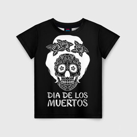 Детская футболка 3D с принтом День мертвецов в Новосибирске, 100% гипоаллергенный полиэфир | прямой крой, круглый вырез горловины, длина до линии бедер, чуть спущенное плечо, ткань немного тянется | halloween | mexiэллоуин | день мертвых | мексика | мексиканский череп | мертвецов | о | орнамент | праздник | узоры | хэллоуин | цветы