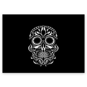Поздравительная открытка с принтом Мексиканский череп в Новосибирске, 100% бумага | плотность бумаги 280 г/м2, матовая, на обратной стороне линовка и место для марки
 | color | dead | death | eyes | girl | halloween | holiday | makeup | mask | mexican skull | mexico | ornament | pattern | взгляд | девушка | день мертвых | макияж | маска | мексика | мексиканский череп | мертвецов | орнамент | паутина | праздник