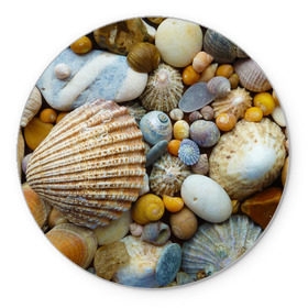 Коврик круглый с принтом Морские ракушки и камни в Новосибирске, резина и полиэстер | круглая форма, изображение наносится на всю лицевую часть | камни | море | морские камни | ракушки
