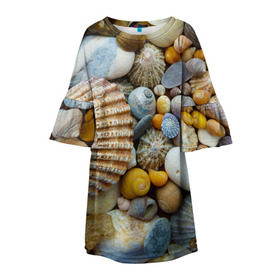 Детское платье 3D с принтом Морские ракушки и камни в Новосибирске, 100% полиэстер | прямой силуэт, чуть расширенный к низу. Круглая горловина, на рукавах — воланы | Тематика изображения на принте: камни | море | морские камни | ракушки