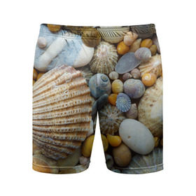 Мужские шорты 3D спортивные с принтом Морские ракушки и камни в Новосибирске,  |  | камни | море | морские камни | ракушки