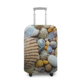 Чехол для чемодана 3D с принтом Морские ракушки и камни в Новосибирске, 86% полиэфир, 14% спандекс | двустороннее нанесение принта, прорези для ручек и колес | камни | море | морские камни | ракушки