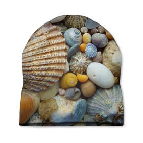 Шапка 3D с принтом Морские ракушки и камни в Новосибирске, 100% полиэстер | универсальный размер, печать по всей поверхности изделия | камни | море | морские камни | ракушки