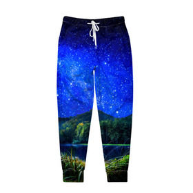 Мужские брюки 3D с принтом Звездное небо в Новосибирске, 100% полиэстер | манжеты по низу, эластичный пояс регулируется шнурком, по бокам два кармана без застежек, внутренняя часть кармана из мелкой сетки | звезда | небо | ночь | озеро