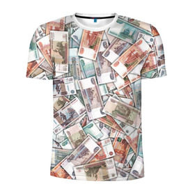 Мужская футболка 3D спортивная с принтом Куча денег в Новосибирске, 100% полиэстер с улучшенными характеристиками | приталенный силуэт, круглая горловина, широкие плечи, сужается к линии бедра | 1000 рублей | деньги | рубли | рубль