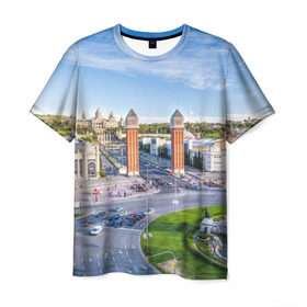 Мужская футболка 3D с принтом Барселона в Новосибирске, 100% полиэфир | прямой крой, круглый вырез горловины, длина до линии бедер | Тематика изображения на принте: barcelona | europe | spain | барселона | европа | ес | испания | каталония | отпуск | туризм