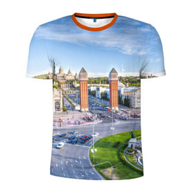 Мужская футболка 3D спортивная с принтом Барселона в Новосибирске, 100% полиэстер с улучшенными характеристиками | приталенный силуэт, круглая горловина, широкие плечи, сужается к линии бедра | barcelona | europe | spain | барселона | европа | ес | испания | каталония | отпуск | туризм