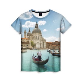 Женская футболка 3D с принтом Венеция в Новосибирске, 100% полиэфир ( синтетическое хлопкоподобное полотно) | прямой крой, круглый вырез горловины, длина до линии бедер | europe | italy | venice | венеция | вода | европа | ес | италия | каникулы | лодки | отдых | отпуск | солнце | туризм