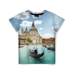 Детская футболка 3D с принтом Венеция в Новосибирске, 100% гипоаллергенный полиэфир | прямой крой, круглый вырез горловины, длина до линии бедер, чуть спущенное плечо, ткань немного тянется | europe | italy | venice | венеция | вода | европа | ес | италия | каникулы | лодки | отдых | отпуск | солнце | туризм