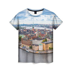 Женская футболка 3D с принтом Швеция в Новосибирске, 100% полиэфир ( синтетическое хлопкоподобное полотно) | прямой крой, круглый вырез горловины, длина до линии бедер | europe | stockholm | sweden | европа | ес | каникулы | отпуск | стокгольм | туризм | швеция