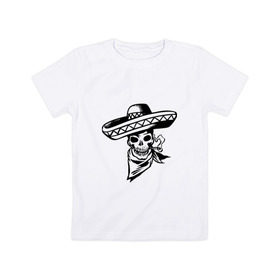 Детская футболка хлопок с принтом Мексиканский череп в Новосибирске, 100% хлопок | круглый вырез горловины, полуприлегающий силуэт, длина до линии бедер | 