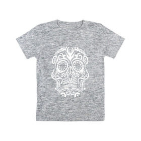 Детская футболка хлопок с принтом Мексиканский череп в Новосибирске, 100% хлопок | круглый вырез горловины, полуприлегающий силуэт, длина до линии бедер | mexi | день мертвых | мексика | мексиканский череп | мертвецов | орнамент | праздник | узоры | цветы