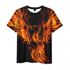 Мужская футболка 3D с принтом Феникс в Новосибирске, 100% полиэфир | прямой крой, круглый вырез горловины, длина до линии бедер | Тематика изображения на принте: огонь | пламя | птица
