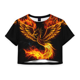Женская футболка 3D укороченная с принтом Феникс в Новосибирске, 100% полиэстер | круглая горловина, длина футболки до линии талии, рукава с отворотами | огонь | пламя | птица