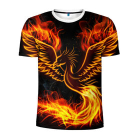Мужская футболка 3D спортивная с принтом Феникс в Новосибирске, 100% полиэстер с улучшенными характеристиками | приталенный силуэт, круглая горловина, широкие плечи, сужается к линии бедра | Тематика изображения на принте: огонь | пламя | птица