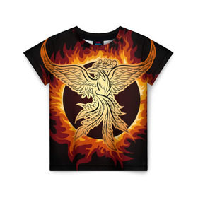 Детская футболка 3D с принтом Феникс в Новосибирске, 100% гипоаллергенный полиэфир | прямой крой, круглый вырез горловины, длина до линии бедер, чуть спущенное плечо, ткань немного тянется | Тематика изображения на принте: огонь | пламя | птица