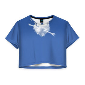 Женская футболка 3D укороченная с принтом Облако, сердце, стрела в Новосибирске, 100% полиэстер | круглая горловина, длина футболки до линии талии, рукава с отворотами | love is | любовь | небо | облака | сердца