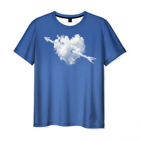 Мужская футболка 3D с принтом Облако, сердце, стрела в Новосибирске, 100% полиэфир | прямой крой, круглый вырез горловины, длина до линии бедер | love is | любовь | небо | облака | сердца