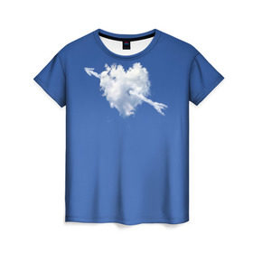 Женская футболка 3D с принтом Облако, сердце, стрела в Новосибирске, 100% полиэфир ( синтетическое хлопкоподобное полотно) | прямой крой, круглый вырез горловины, длина до линии бедер | love is | любовь | небо | облака | сердца
