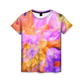 Женская футболка 3D с принтом Живописные цветы 4 в Новосибирске, 100% полиэфир ( синтетическое хлопкоподобное полотно) | прямой крой, круглый вырез горловины, длина до линии бедер | лепестки | прикольные картинки | цветочки | цветы