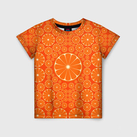 Детская футболка 3D с принтом Апельсины в Новосибирске, 100% гипоаллергенный полиэфир | прямой крой, круглый вырез горловины, длина до линии бедер, чуть спущенное плечо, ткань немного тянется | 