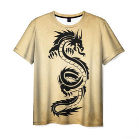 Мужская футболка 3D с принтом Убийственный змей в Новосибирске, 100% полиэфир | прямой крой, круглый вырез горловины, длина до линии бедер | dragon | дракон | дракоша | змей | когти | крылья | монстр | огонь | пламя | рога | тату | татуировка | трайбл | чешуя | чудовище | шипы