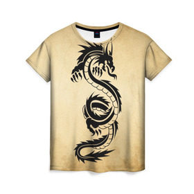 Женская футболка 3D с принтом Убийственный змей в Новосибирске, 100% полиэфир ( синтетическое хлопкоподобное полотно) | прямой крой, круглый вырез горловины, длина до линии бедер | dragon | дракон | дракоша | змей | когти | крылья | монстр | огонь | пламя | рога | тату | татуировка | трайбл | чешуя | чудовище | шипы