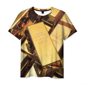 Мужская футболка 3D с принтом GOLD 999,9 в Новосибирске, 100% полиэфир | прямой крой, круглый вырез горловины, длина до линии бедер | банк | богатство | драгоценность | золото | слитки