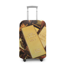 Чехол для чемодана 3D с принтом GOLD 999,9 в Новосибирске, 86% полиэфир, 14% спандекс | двустороннее нанесение принта, прорези для ручек и колес | банк | богатство | драгоценность | золото | слитки