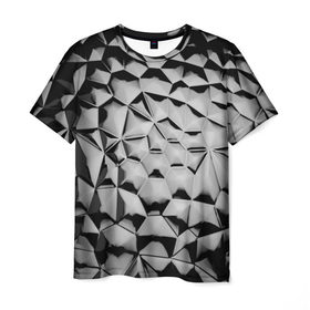 Мужская футболка 3D с принтом Чёрная мозаика в Новосибирске, 100% полиэфир | прямой крой, круглый вырез горловины, длина до линии бедер | 