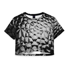Женская футболка 3D укороченная с принтом Чёрная мозаика в Новосибирске, 100% полиэстер | круглая горловина, длина футболки до линии талии, рукава с отворотами | 