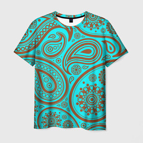 Мужская футболка 3D с принтом Paisley в Новосибирске, 100% полиэфир | прямой крой, круглый вырез горловины, длина до линии бедер | огурцы | орнамент | пейсли | турецкие | яркий
