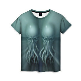 Женская футболка 3D с принтом Двойной Ктулху в Новосибирске, 100% полиэфир ( синтетическое хлопкоподобное полотно) | прямой крой, круглый вырез горловины, длина до линии бедер | cthulhu | ctulhu | осьминог