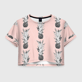 Женская футболка 3D укороченная с принтом Ананасы 10 в Новосибирске, 100% полиэстер | круглая горловина, длина футболки до линии талии, рукава с отворотами | летний | паттерн | светлый