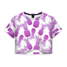 Женская футболка 3D укороченная с принтом Ананасы 14 в Новосибирске, 100% полиэстер | круглая горловина, длина футболки до линии талии, рукава с отворотами | летний | паттерн | светлый
