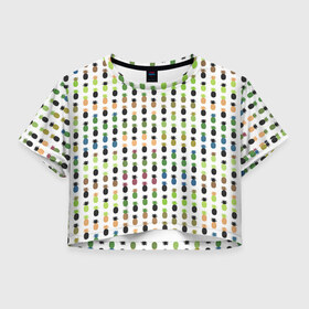 Женская футболка 3D укороченная с принтом Ананасы 25 в Новосибирске, 100% полиэстер | круглая горловина, длина футболки до линии талии, рукава с отворотами | летний | паттерн | светлый