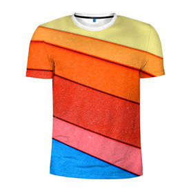 Мужская футболка 3D спортивная с принтом Paper color в Новосибирске, 100% полиэстер с улучшенными характеристиками | приталенный силуэт, круглая горловина, широкие плечи, сужается к линии бедра | геометрия | полосы | разноцветный