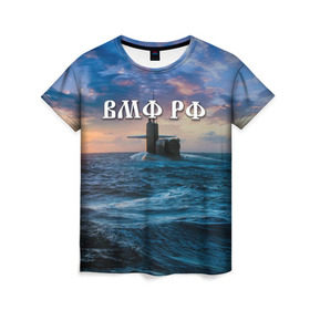 Женская футболка 3D с принтом Подводная лодка в Новосибирске, 100% полиэфир ( синтетическое хлопкоподобное полотно) | прямой крой, круглый вырез горловины, длина до линии бедер | Тематика изображения на принте: вмф | морской флот | моряк | тельняшка | флот | якорь