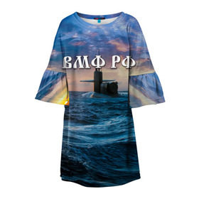Детское платье 3D с принтом Подводная лодка в Новосибирске, 100% полиэстер | прямой силуэт, чуть расширенный к низу. Круглая горловина, на рукавах — воланы | вмф | морской флот | моряк | тельняшка | флот | якорь