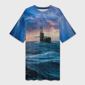 Платье-футболка 3D с принтом Подводная лодка в Новосибирске,  |  | вмф | морской флот | моряк | тельняшка | флот | якорь