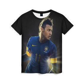 Женская футболка 3D с принтом Neymar в Новосибирске, 100% полиэфир ( синтетическое хлопкоподобное полотно) | прямой крой, круглый вырез горловины, длина до линии бедер | Тематика изображения на принте: барселона | бразилия | неймар | футбол | футболист