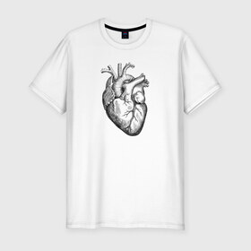 Мужская футболка премиум с принтом Heart в Новосибирске, 92% хлопок, 8% лайкра | приталенный силуэт, круглый вырез ворота, длина до линии бедра, короткий рукав | вектор | карандаш | кардиология | кровь | мышца | орган | пульс | рисунок | сердце | черный