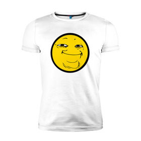 Мужская футболка премиум с принтом Смайлик в Новосибирске, 92% хлопок, 8% лайкра | приталенный силуэт, круглый вырез ворота, длина до линии бедра, короткий рукав | yoba | пека | смайлик