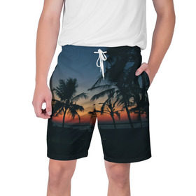 Мужские шорты 3D с принтом Пальмы в Новосибирске,  полиэстер 100% | прямой крой, два кармана без застежек по бокам. Мягкая трикотажная резинка на поясе, внутри которой широкие завязки. Длина чуть выше колен | sea | summer | берег | лето | море | океан | отдых | пальмы | пляж | солнце
